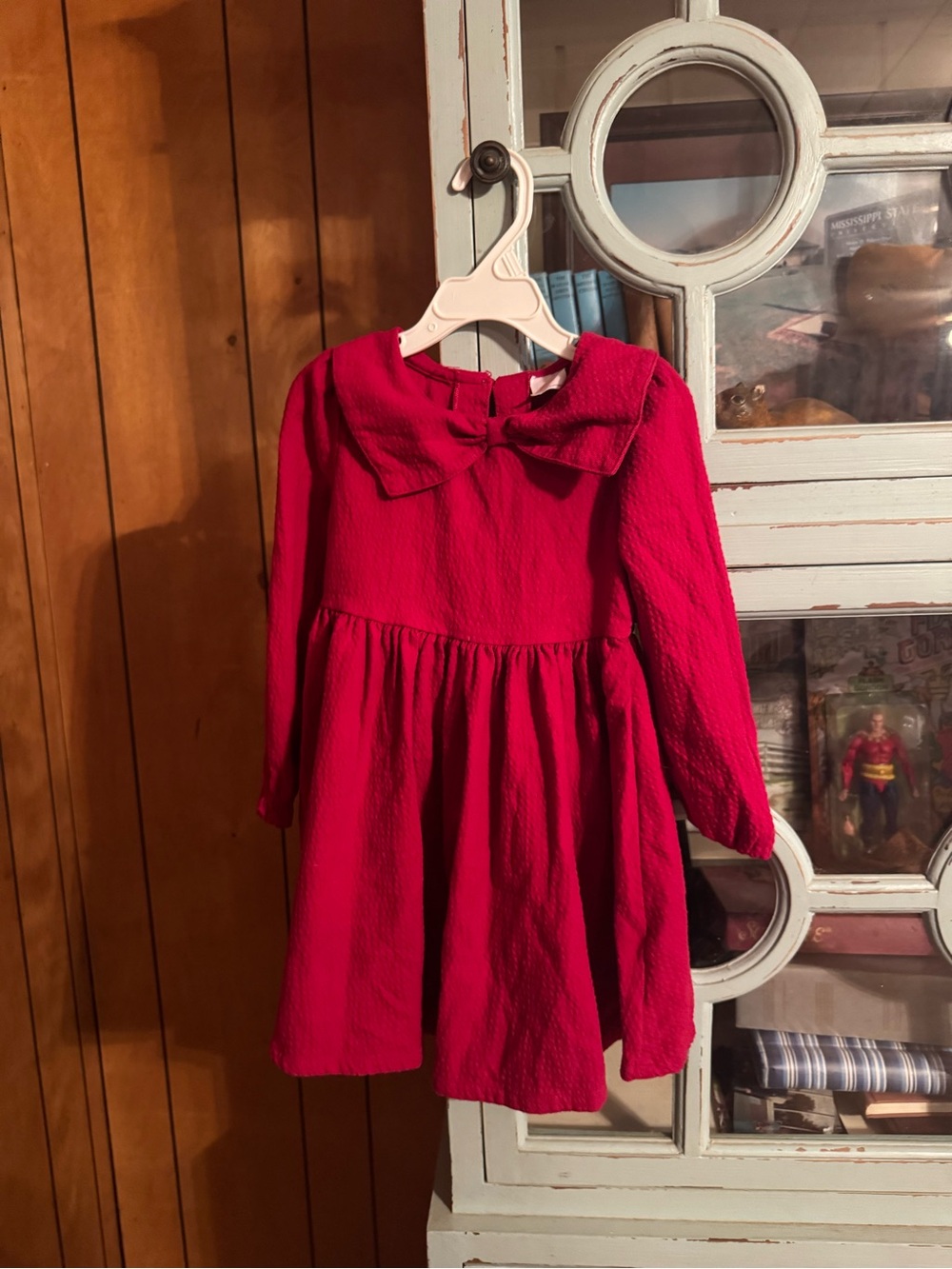 Girls' Red Long-Sleeve Bow Collar Dress Size 4T Wonder Nation C3